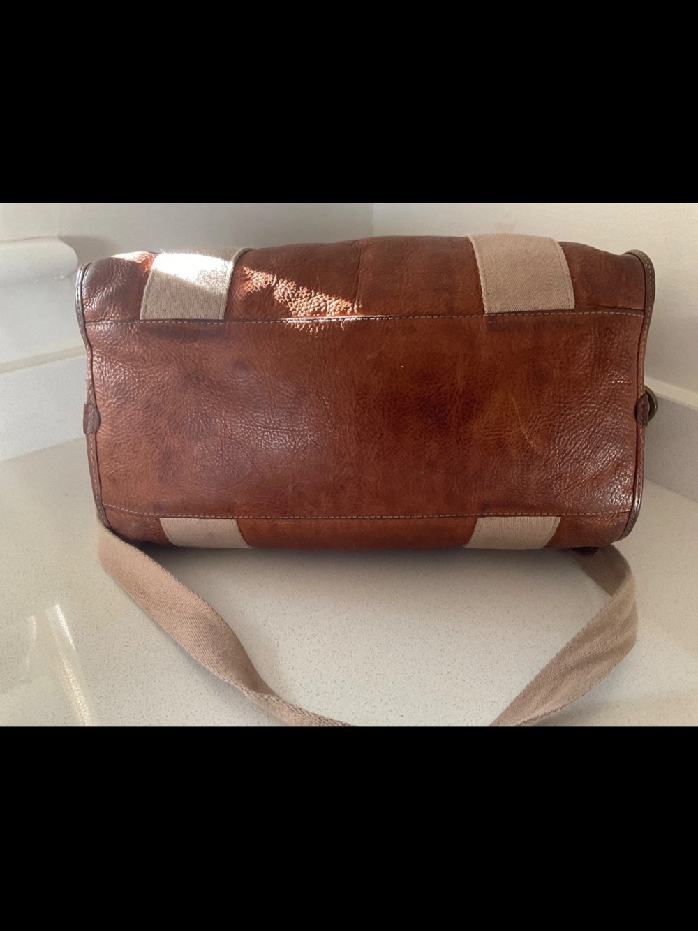 Mulberry Brown Leather and Beige Canvas Satchel - Picture 5 of 16